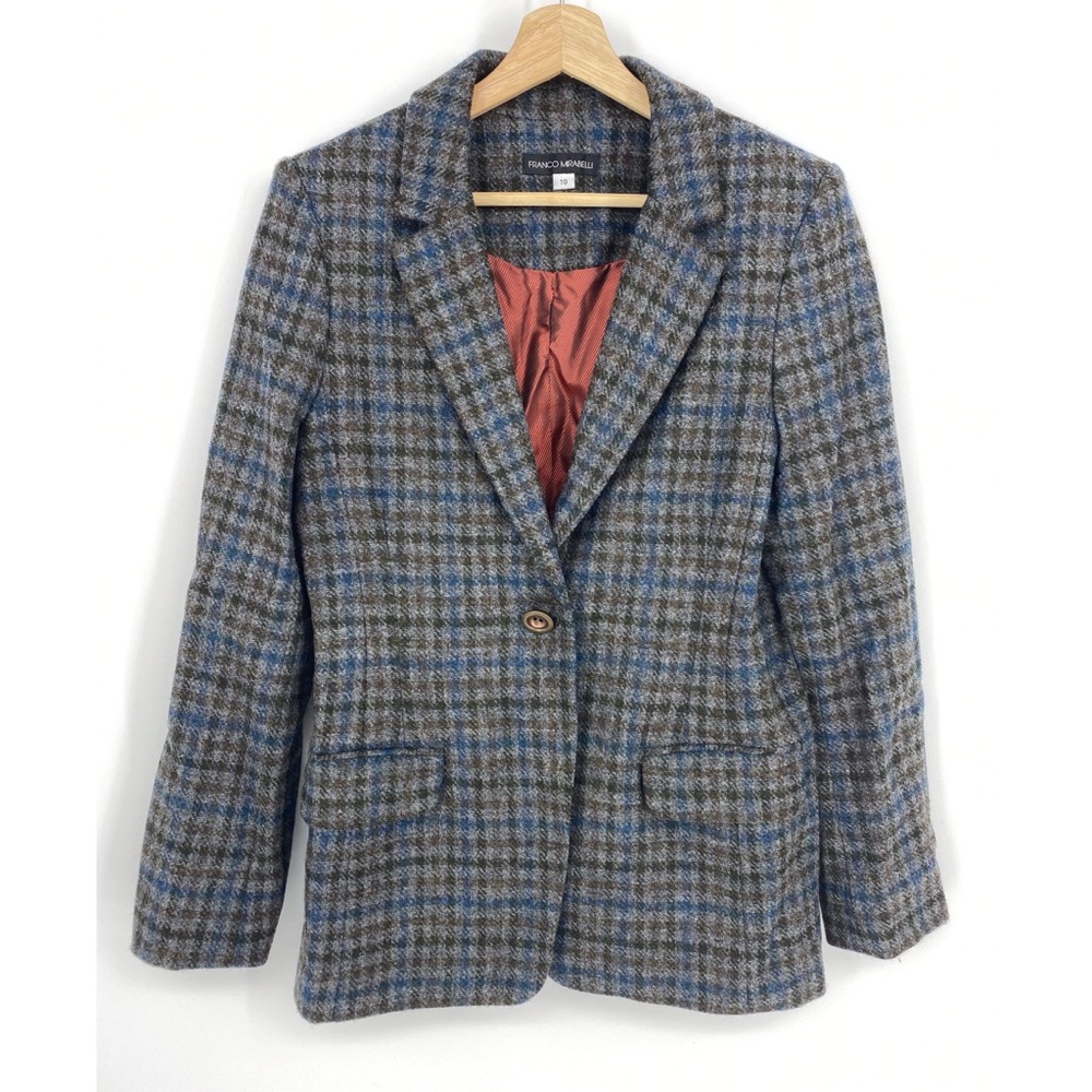 Franco Mirabelli Gray Blue Wool Plaid Blazer